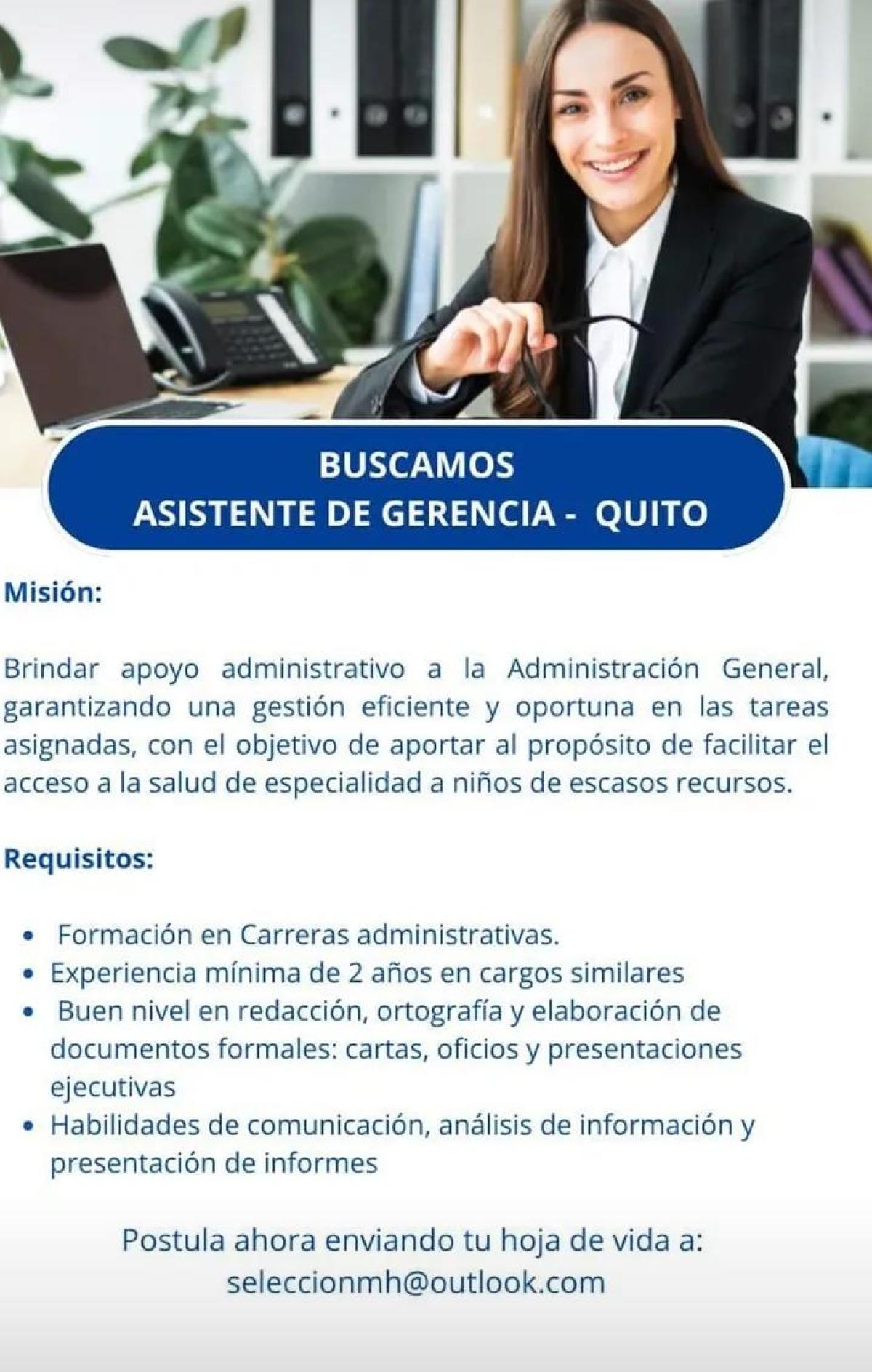 Se busca asistente de gerencia para quito en Pichincha