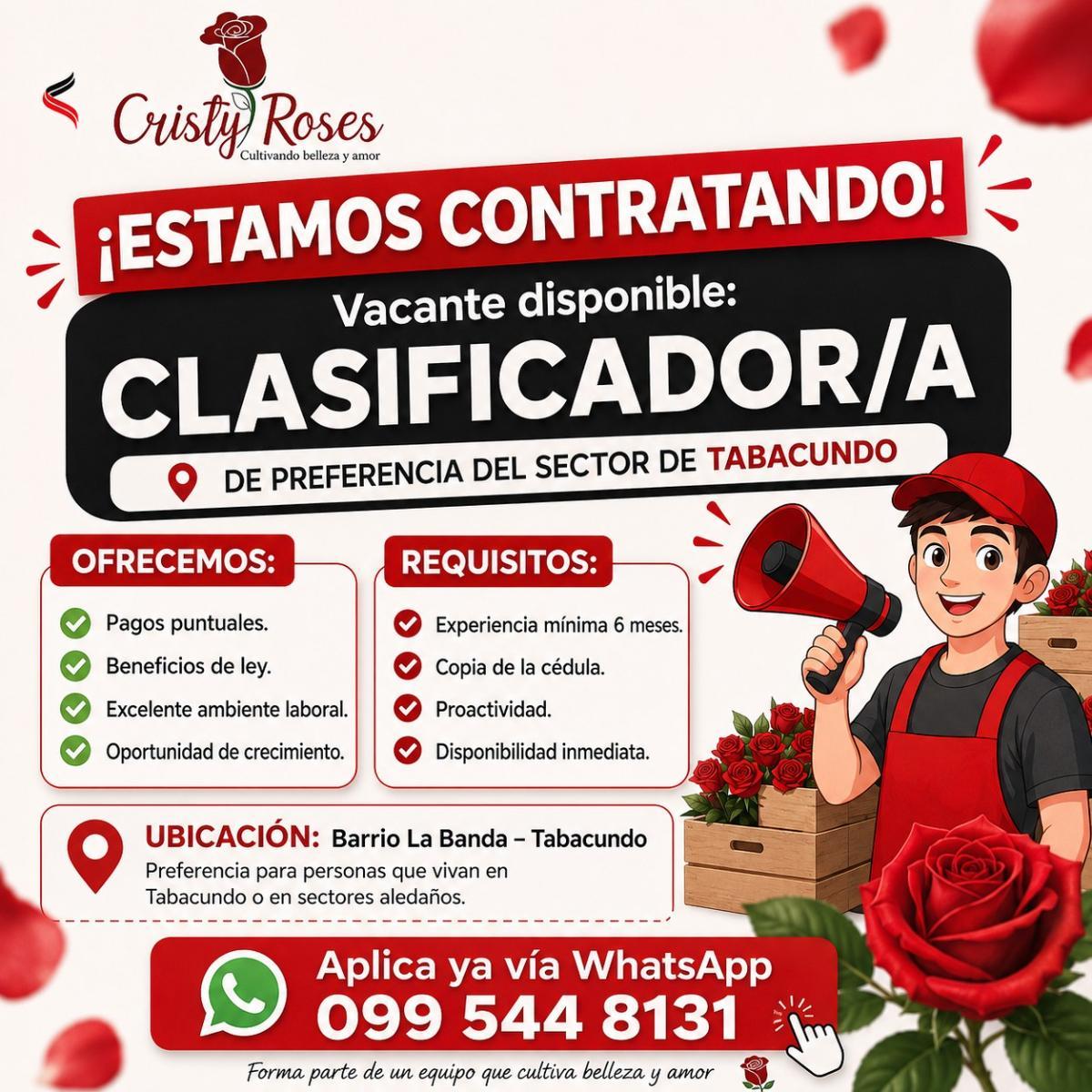 Estamos contratando: clasificador/a de rosas en Pichincha