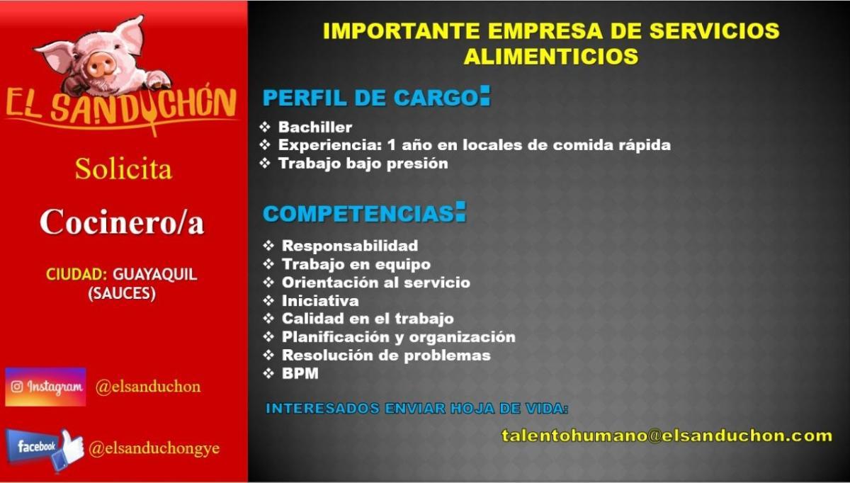 El sanduchón  solicita  cocinero/a en Guayas