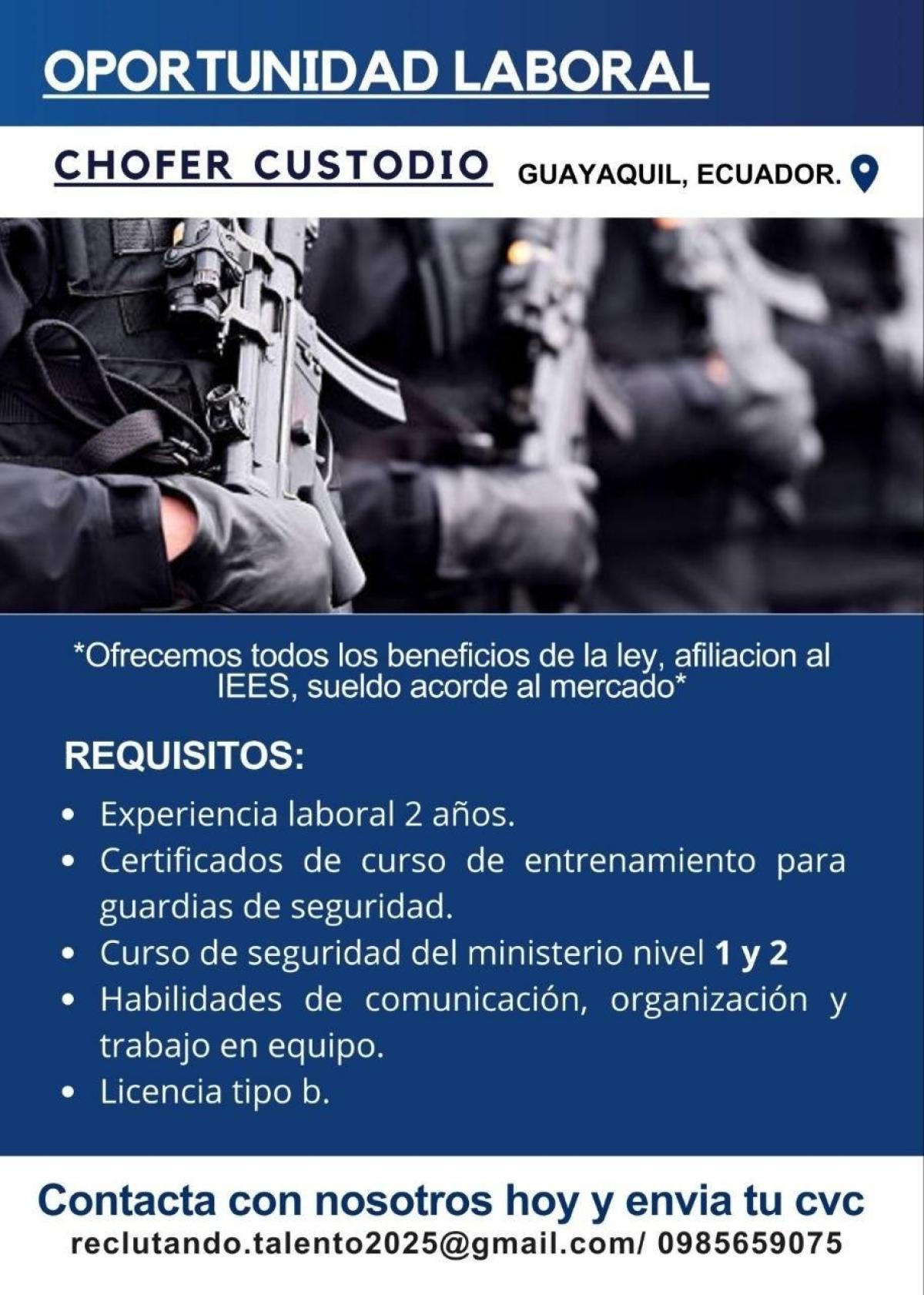 Chofer custodio guayaquil, ecuador. en Guayas