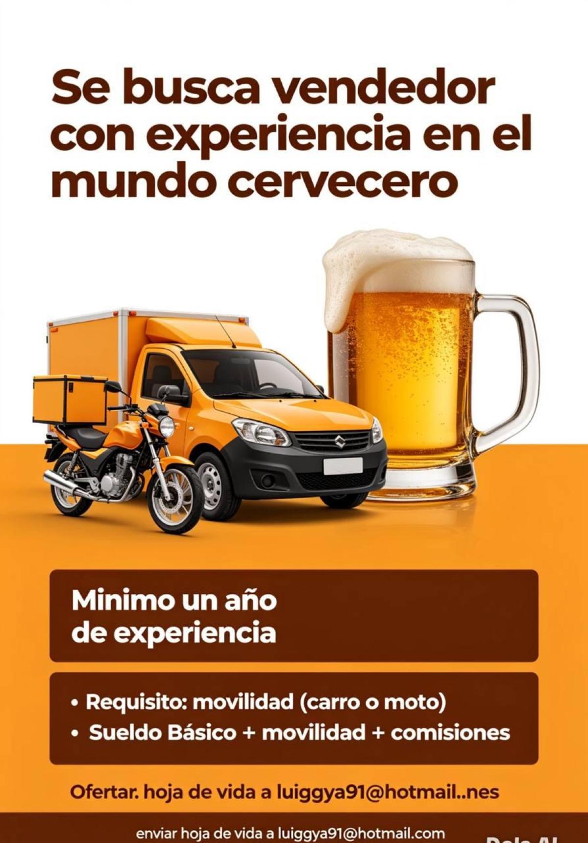 Se busca vendedor con experiencia en el mundo cervecero en Guayas