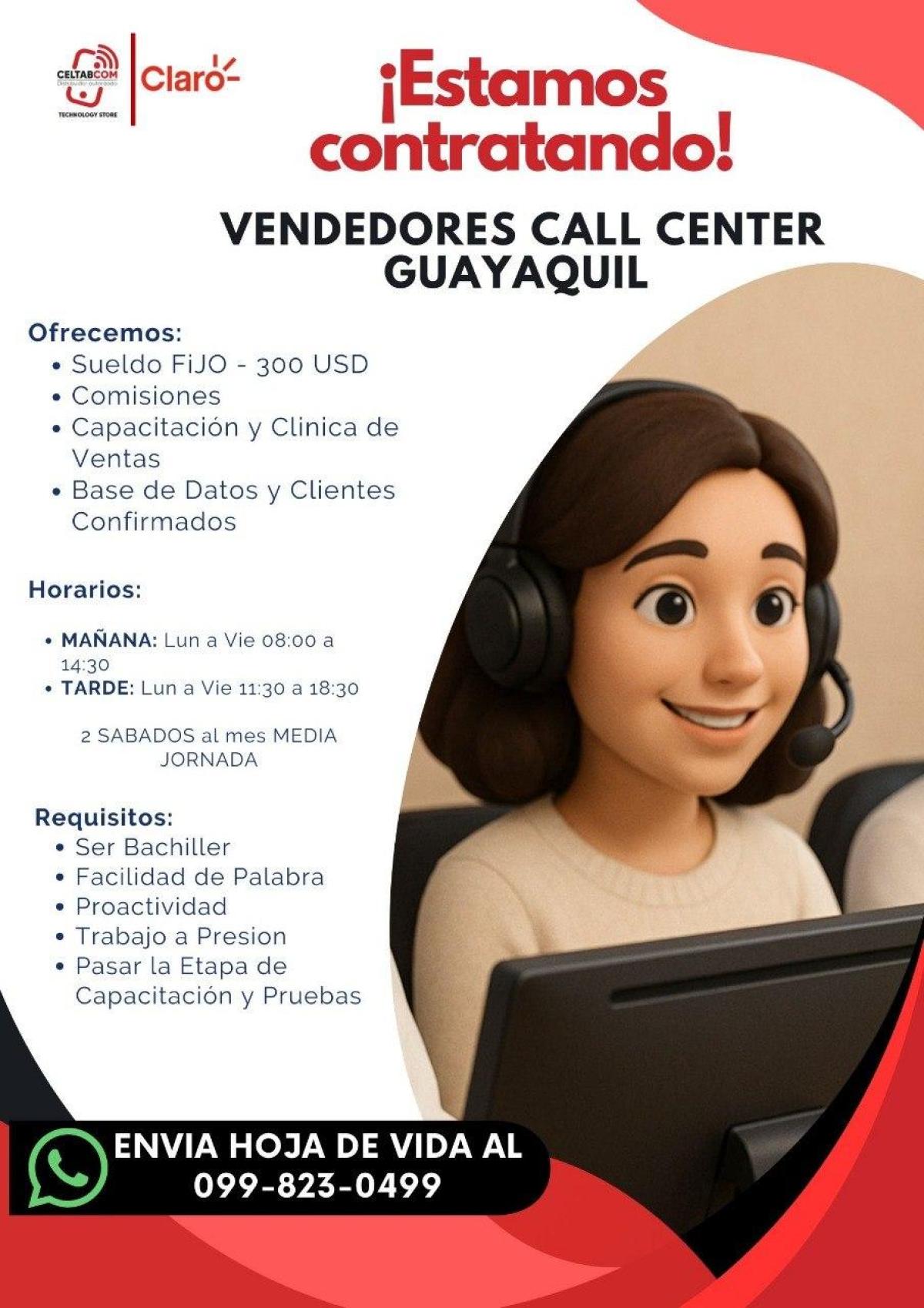 Se necesita vendedores para call center en Guayas