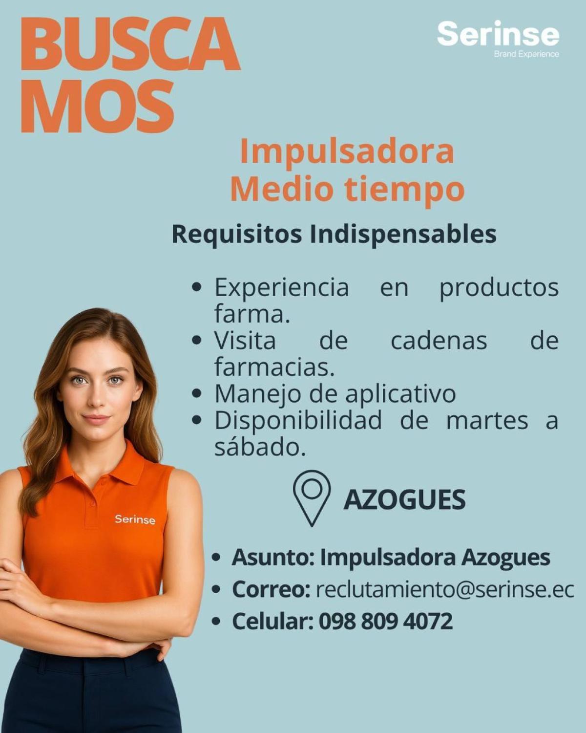 Buscamos impulsadora medio tiempo en Cañar