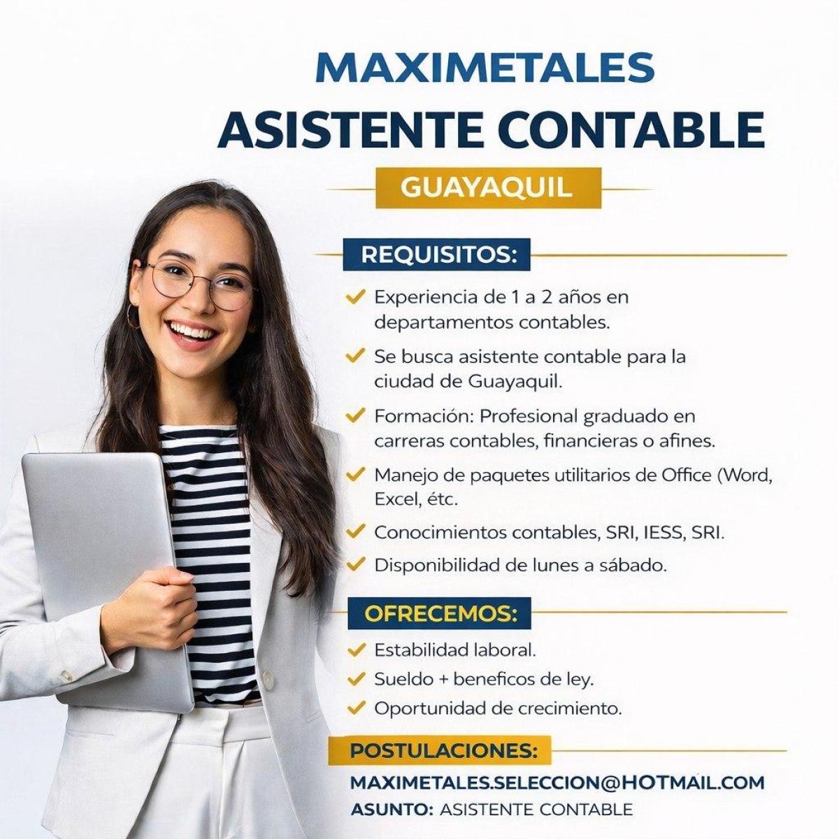 Asistente contable-maximetales en Guayas