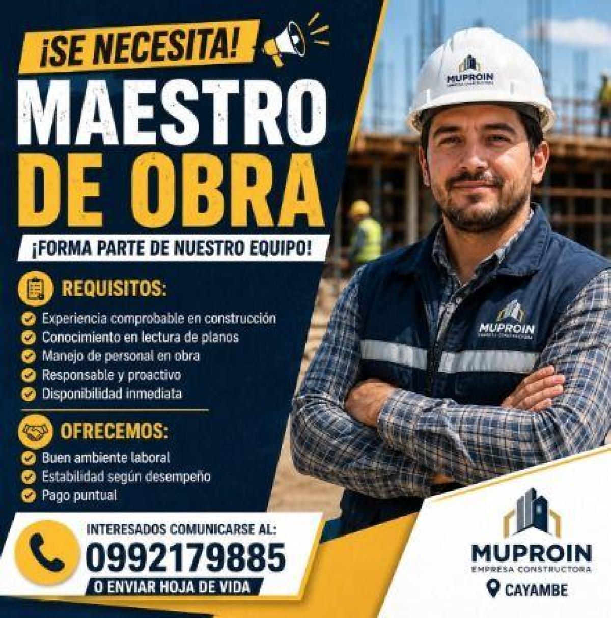 ¡se necesita! maestro de obra en Pichincha