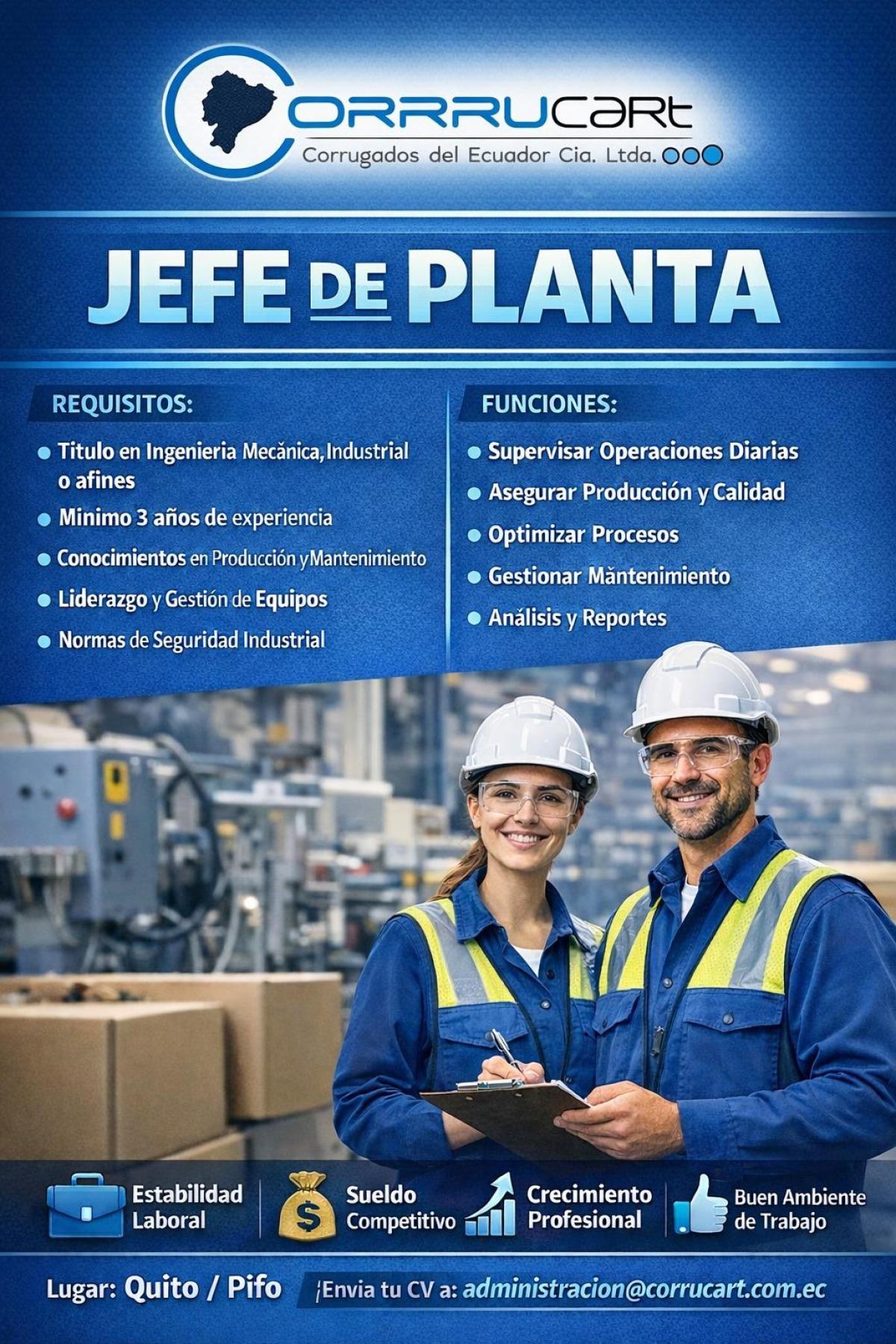 Se necesita jefe de planta en Pichincha