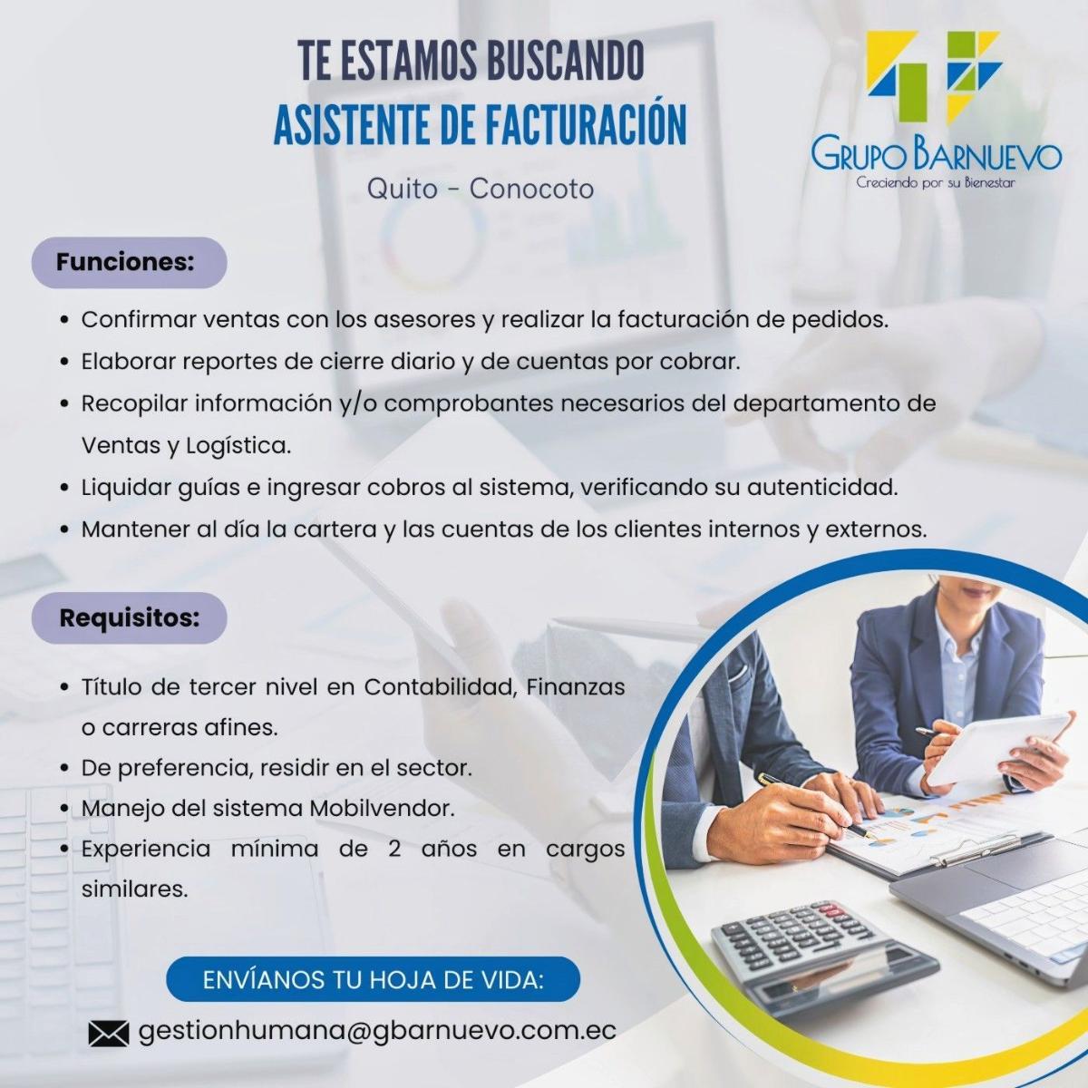 Asistente de facturación - te estamos buscando en Pichincha