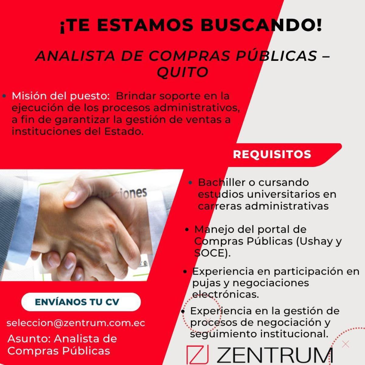 Analista de compras públicas – quito.  ¡te estamos buscando! en Pichincha