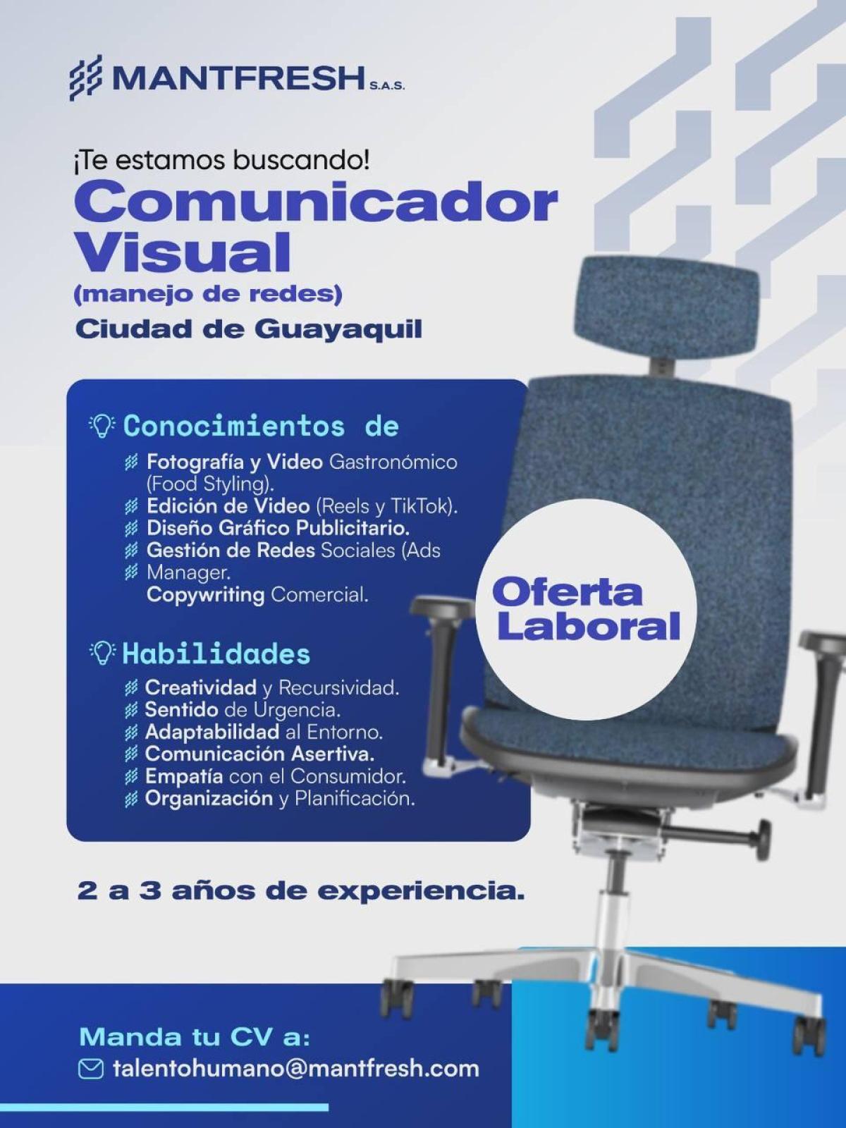 Buscamos comunicador visual con manejo de redes, en la ciudad de guayaquil. en Guayas