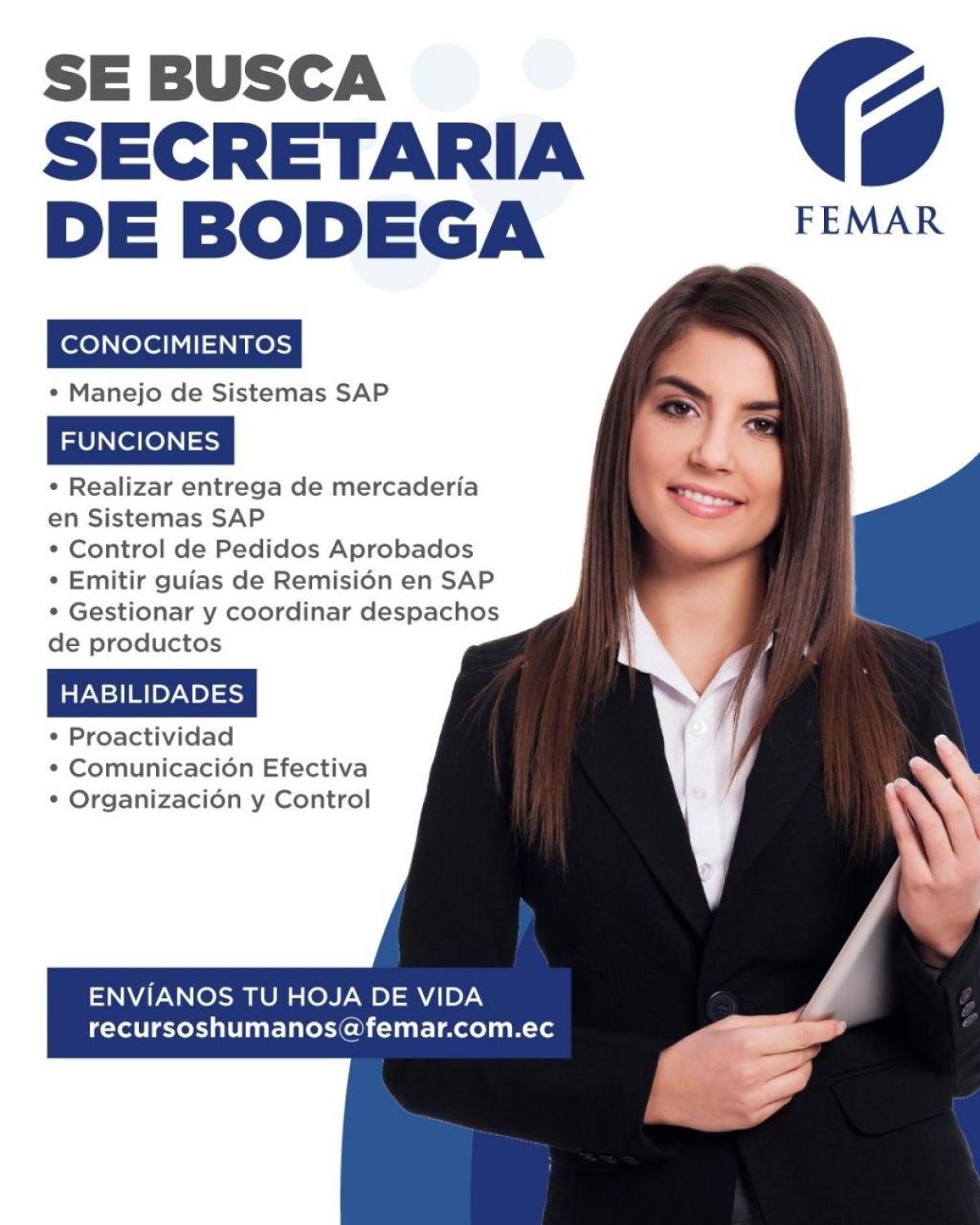 Se busca secretaria de bodega. en Guayas
