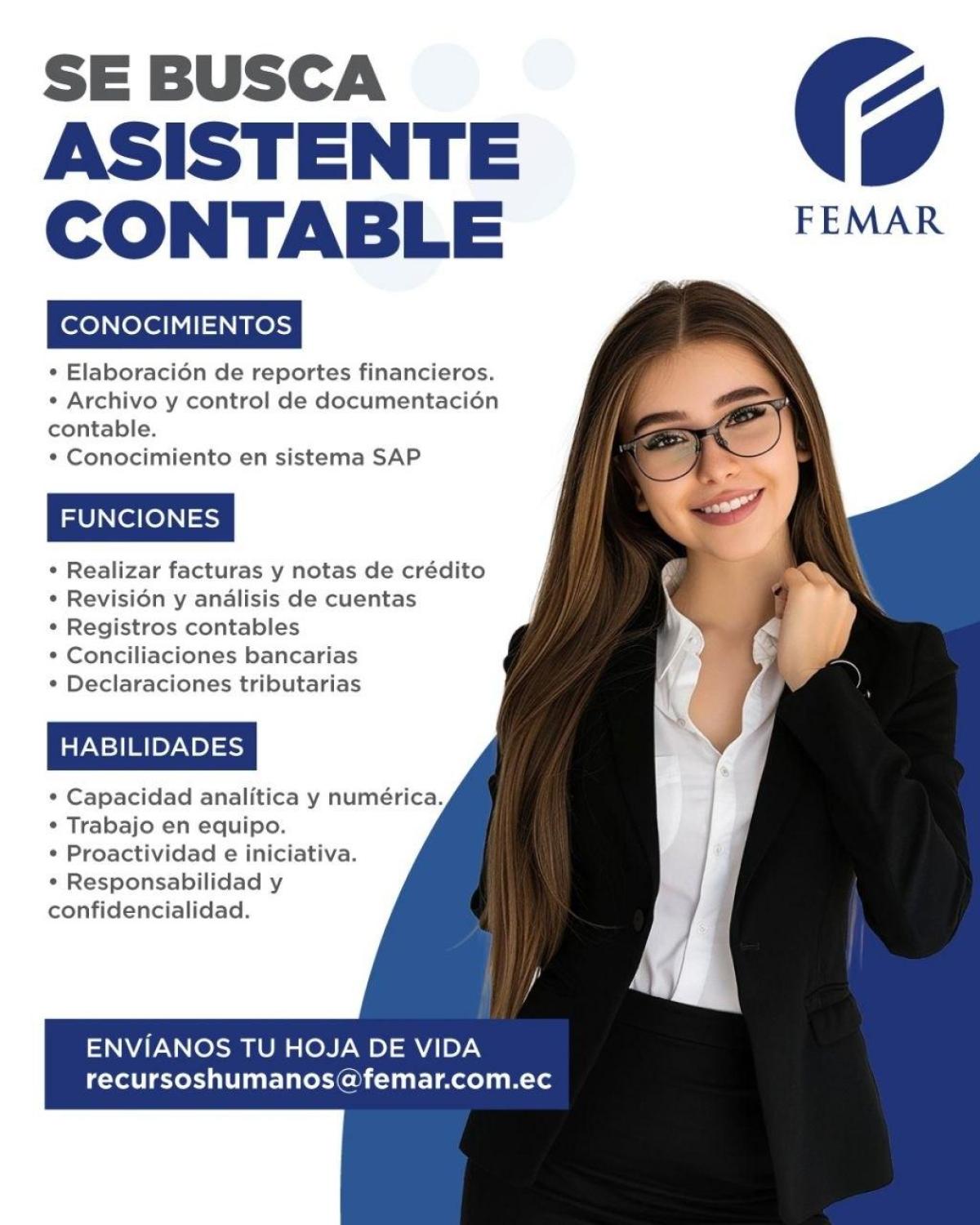 Se busca asistente contable. en Guayas
