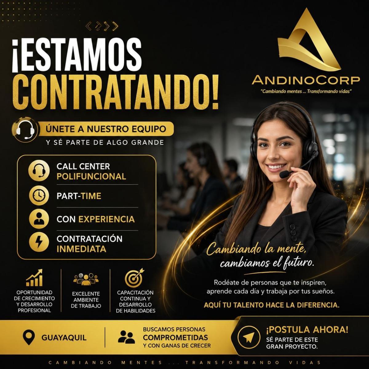 Se busca personal para call center polifuncional, en modalidad part-time, con experiencia. en Guayas