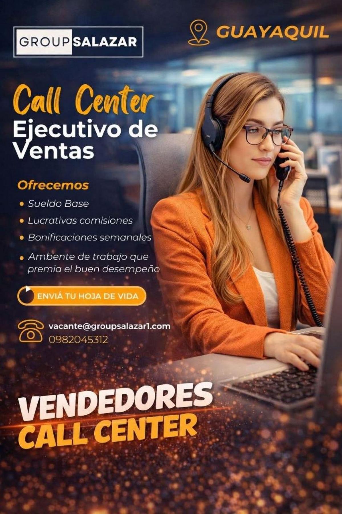 Group salazar en guayaquil busca personal para call center como ejecutivo de ventas. en Guayas