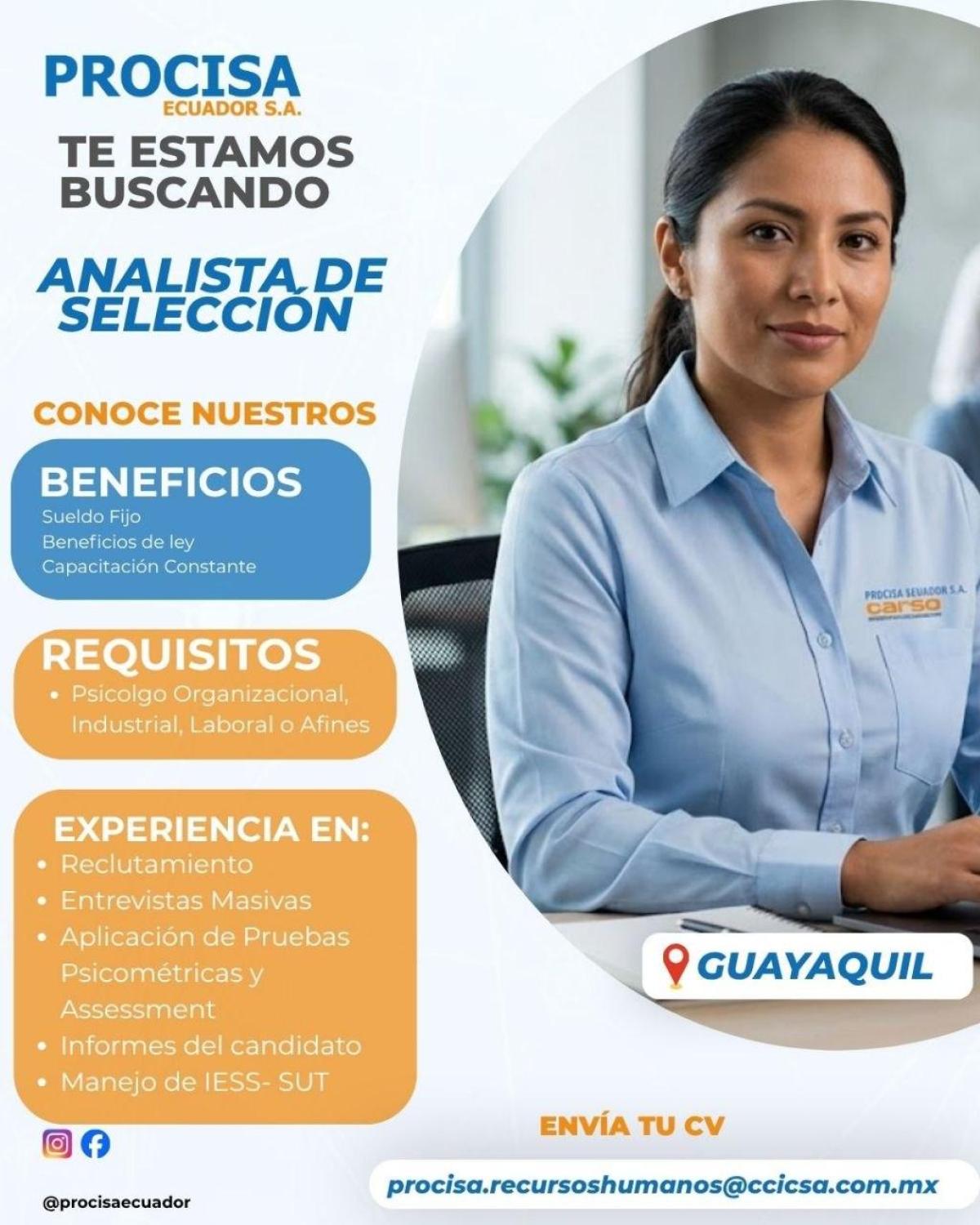Se busca analista de selección - procisa ecuador sa. en Guayas
