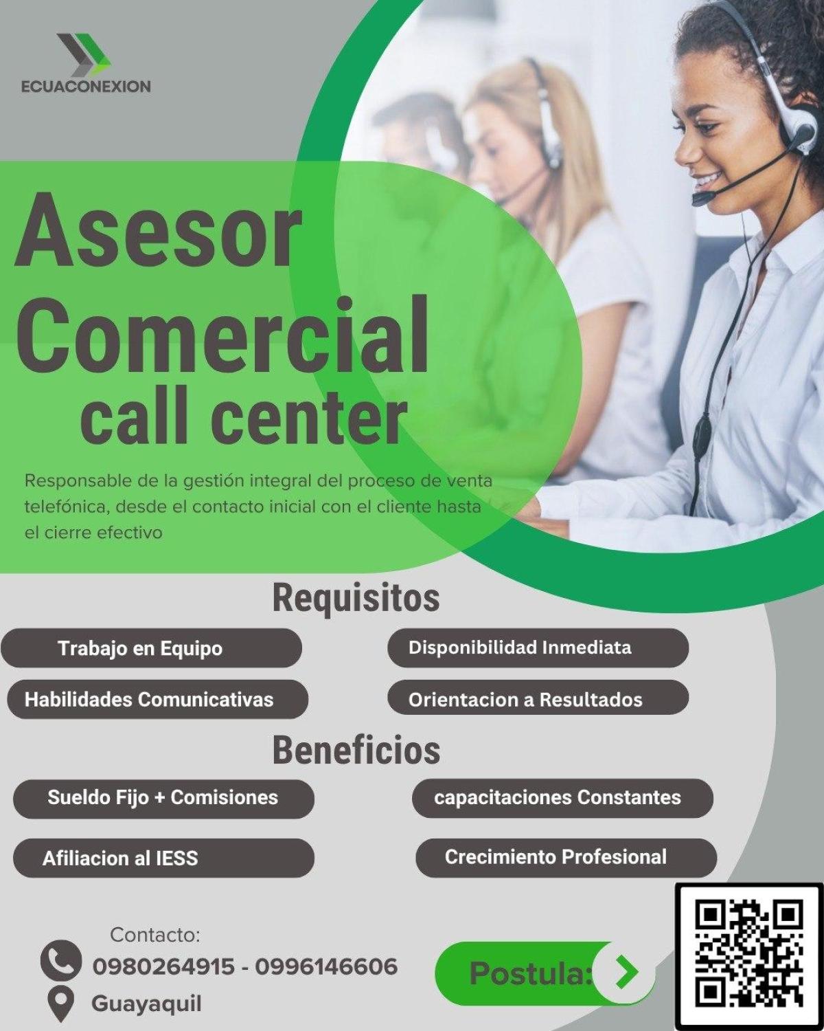 Se busca asesor comercial call center en Guayas