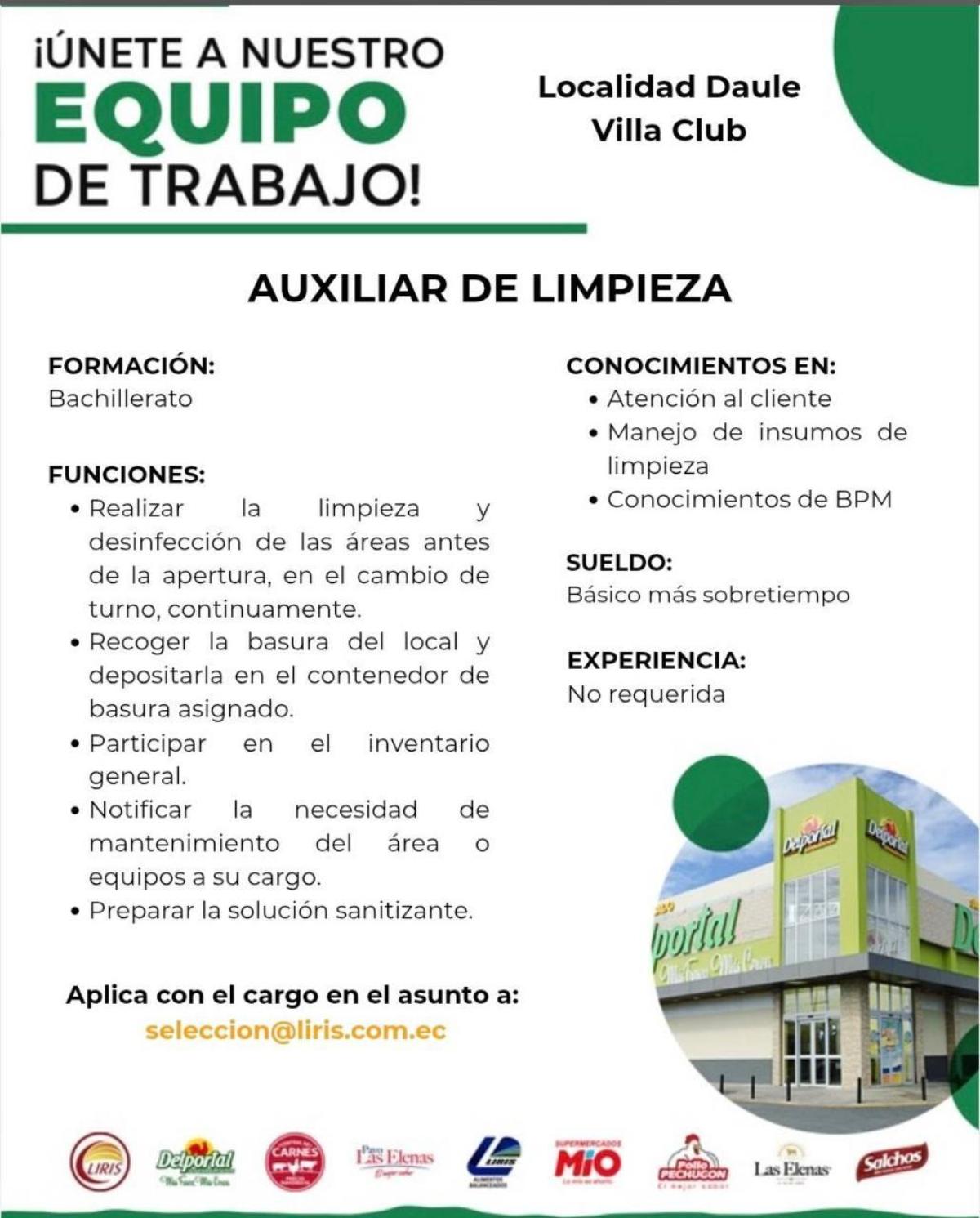 Se busca auxiliar de limpieza en Guayas