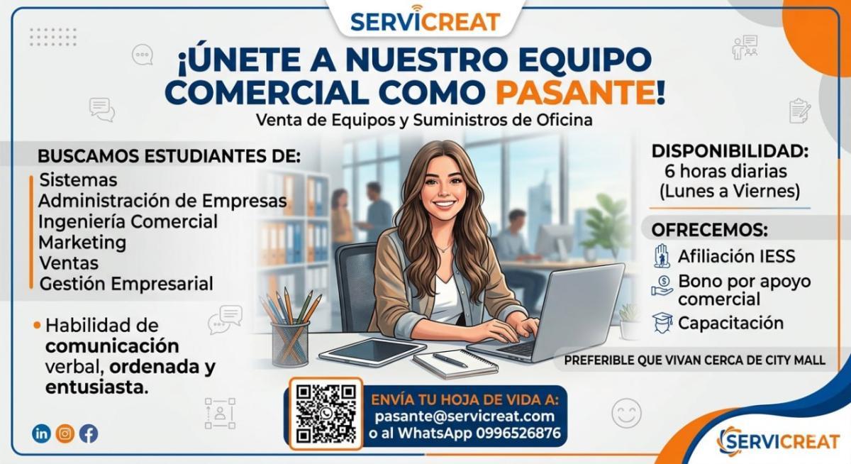 ¡únete a nuestro equipo comercial como pasante!  venta de equipos y suministros de oficina en Guayas