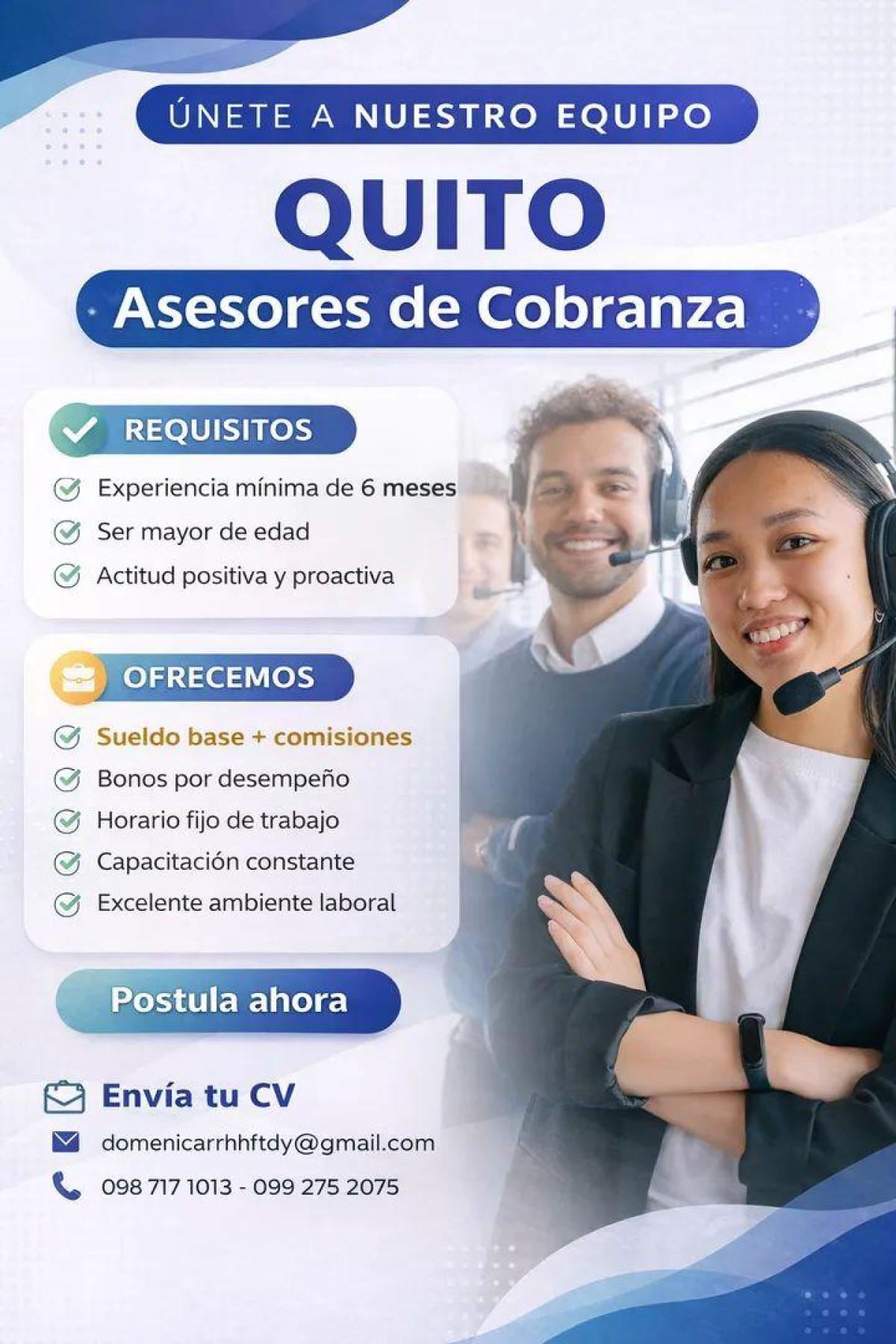 Se buscan asesor de cobranza. en Pichincha