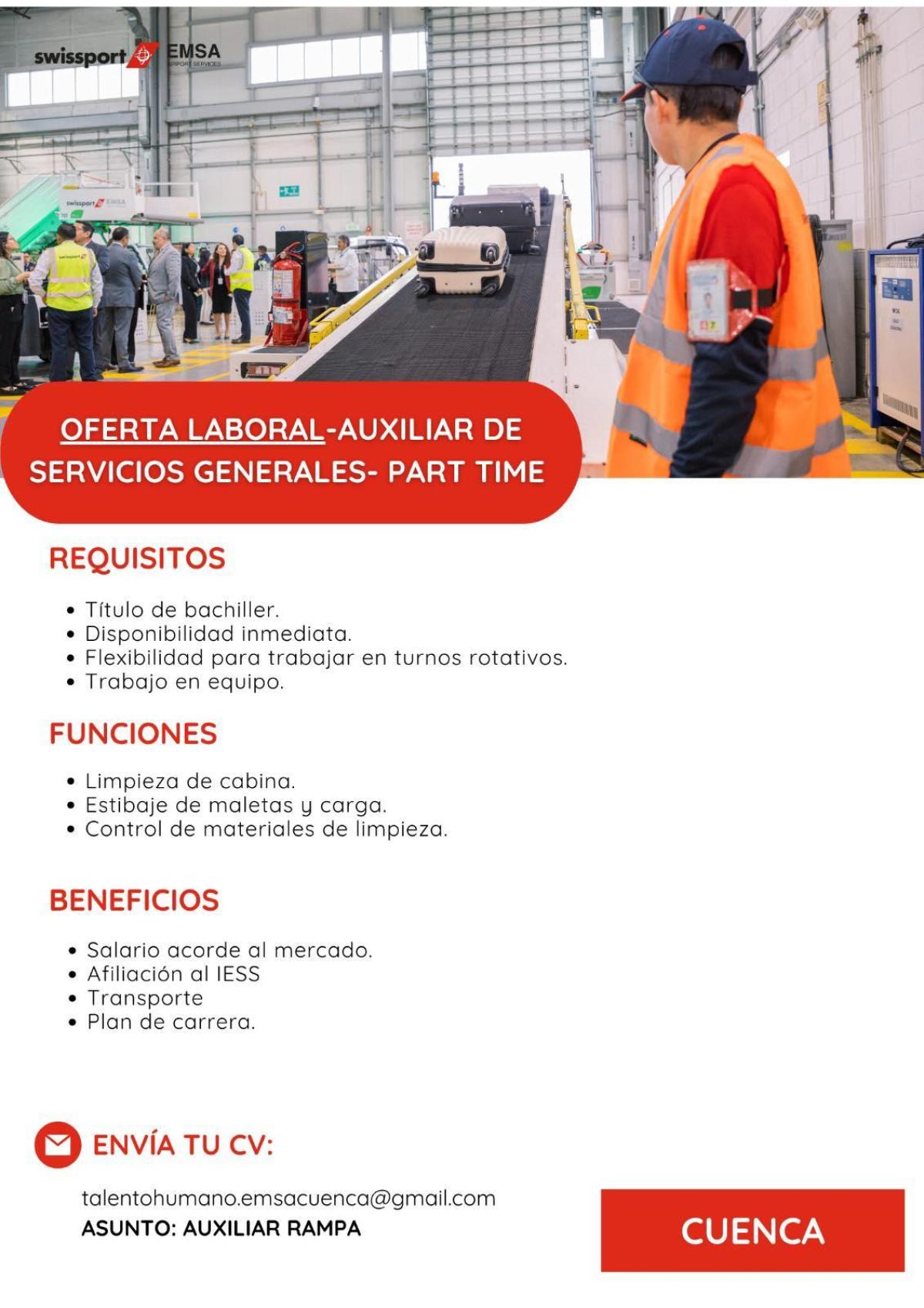 Oferta laboral - auxiliar de servicios generales - part time en Azuay